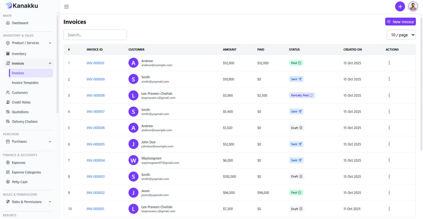 Recurring invoice schedule in Kanakku